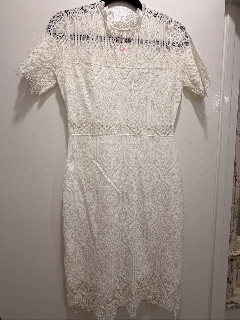 Lulu's Ivory Lace Midi Dress with Scalloped Trim